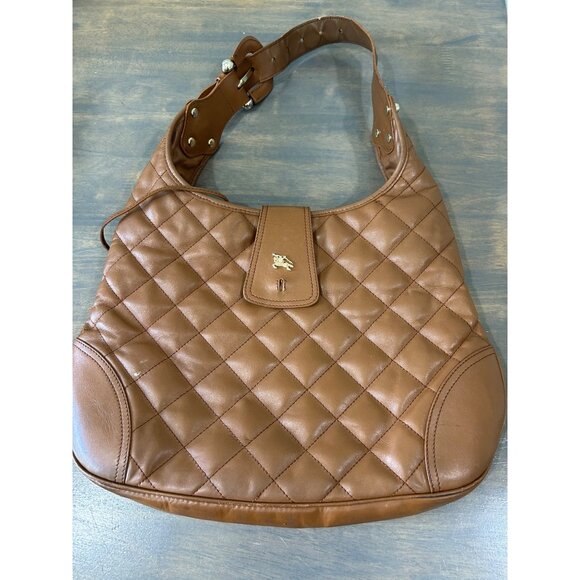 Burberry Quilted Light Brown Leather Hobo Shoulder Bag Missing Lock - Picture 1 of 12